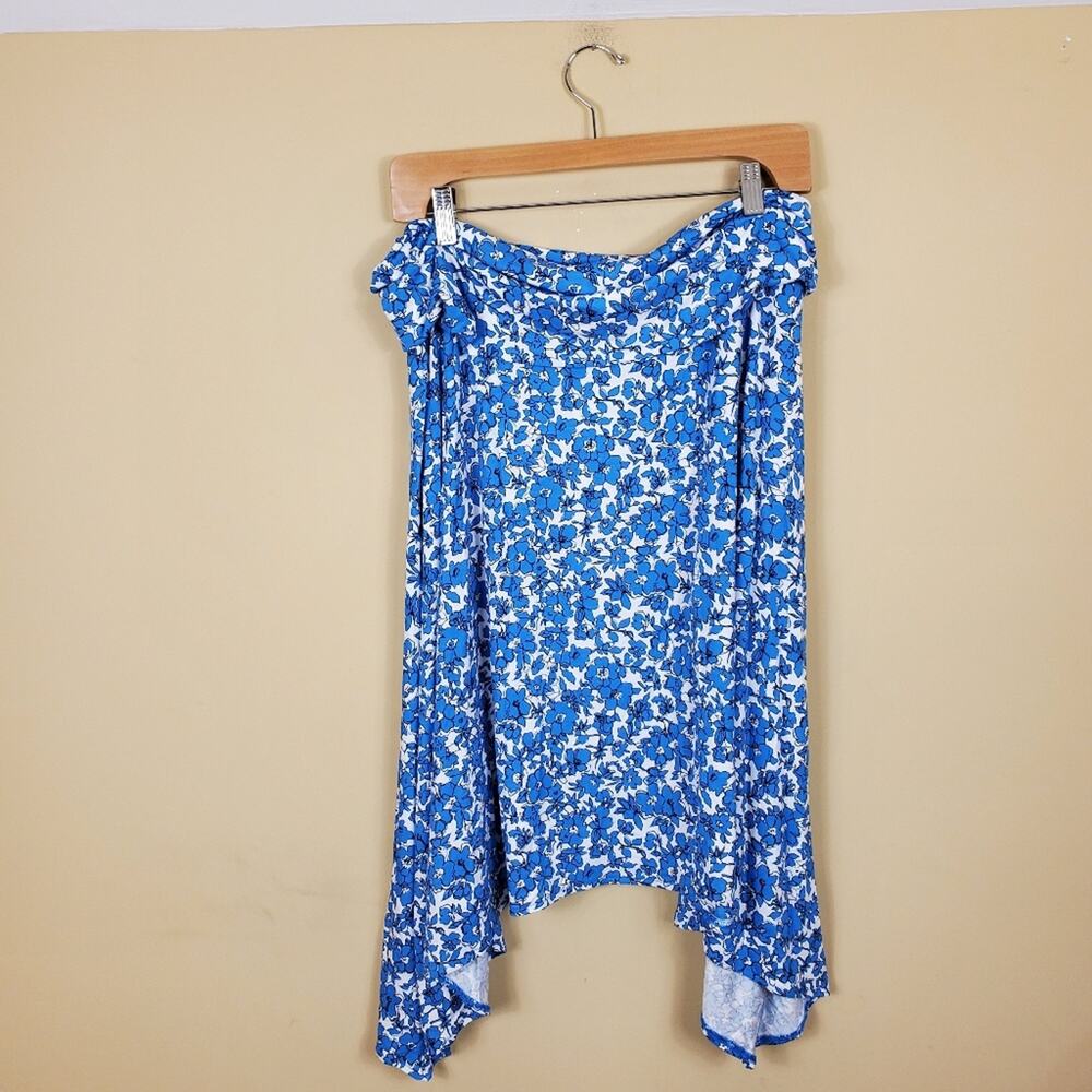 Mixit Blue Macaw Floral Skirt Shark Bite Hem Size L